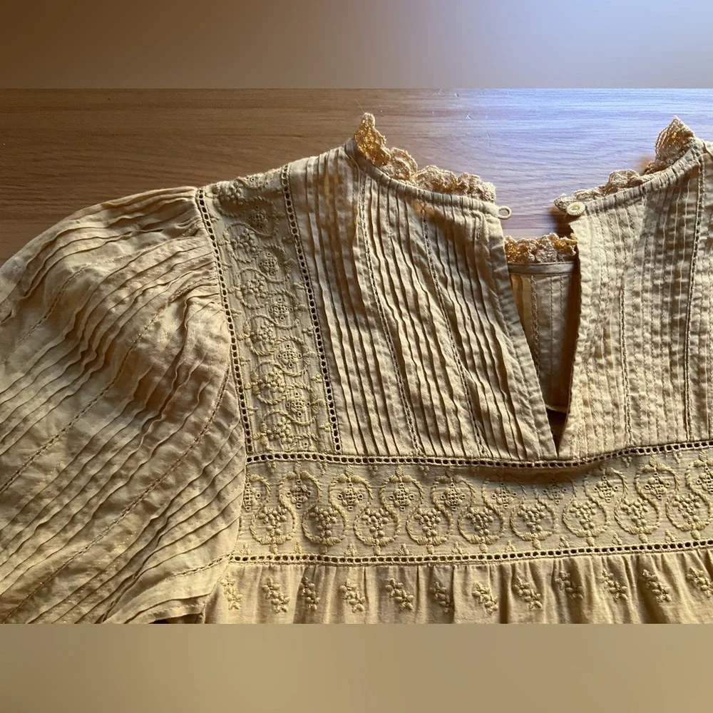 Doen Mustard Yellow Cotton Pintuck Peplum Blouse